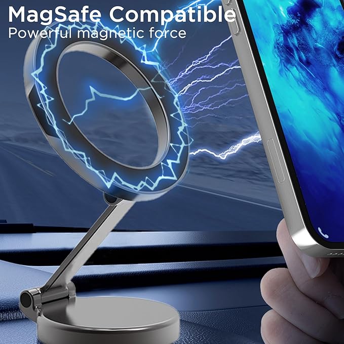 for MagSafe Car Mount, Compatible with MagSafe Car Holder, Foldable Dashboard Magnetic Phone Holder Mount for iPhone 15/14/13/12 Series (Silver)