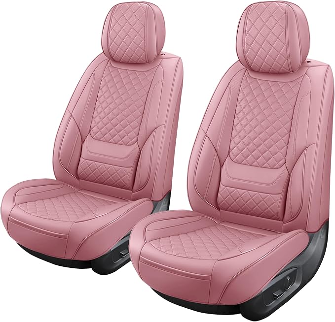 hoozoom Front Seat Covers for Cars Breathable Leather Seat Covers Waterproof Seat Protectors Universal Fit for Most Automotive Cars SUV Trucks Van(Pink, Front Pair)