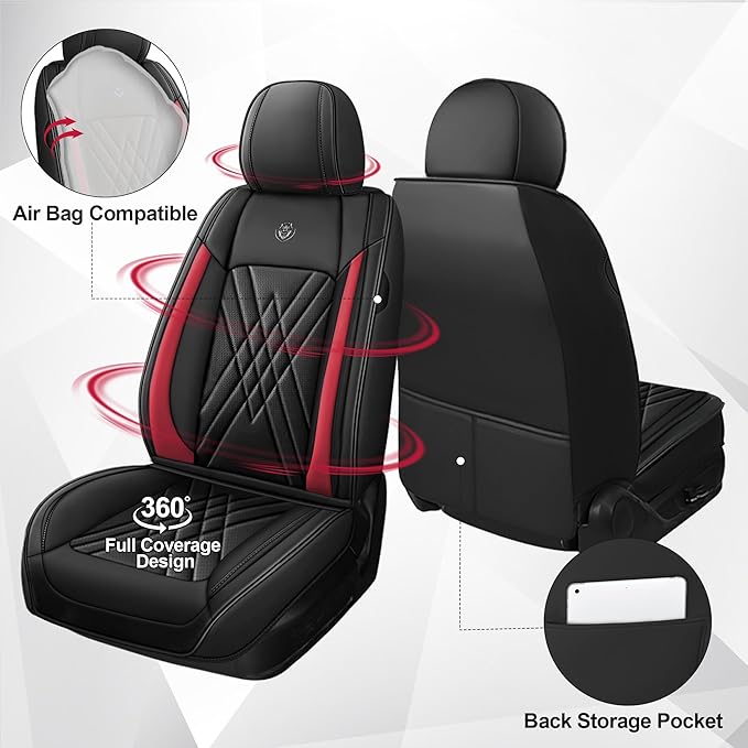 JGDL Car Seat Covers for Subaru Crosstrek 2016-2026, 2 Piece Set Nappa Leather Non-Slip Seat Protectors, Breathable Seat Cover Set. (Standard 2 Seats, Black Red)