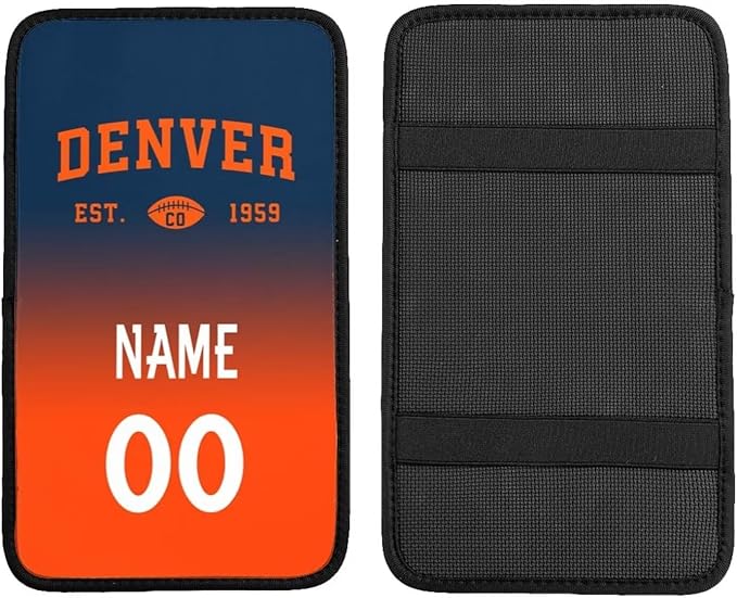 Custom Car Armrest Cover,Add Personalized Name and Number As Gifts for Loyal Football Fans,Auto Center Console Pad Car handrail Box Cushion,Fit for Most Car