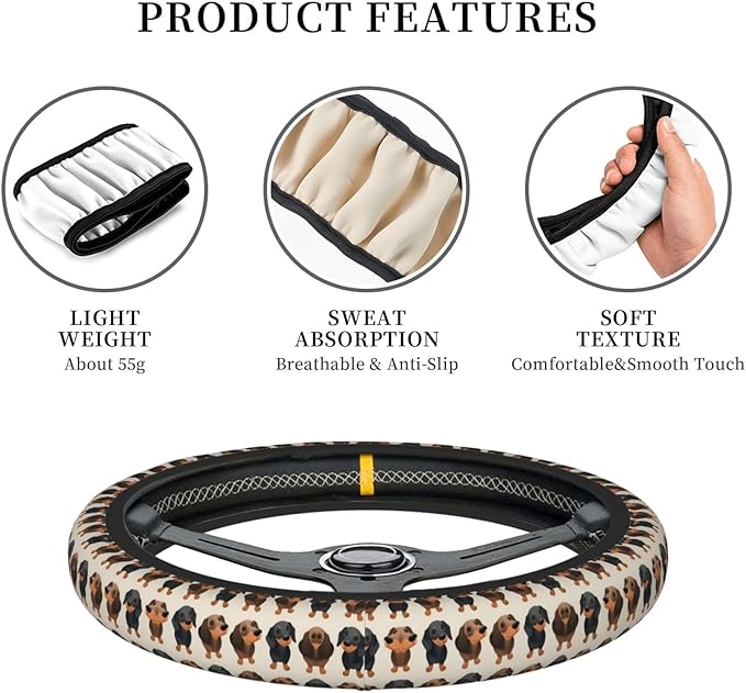 Dachshunds?Dogs Car Steering Wheel Cover, 15 Inch Steering Wheel Cover Stylish Decor for Most Cars