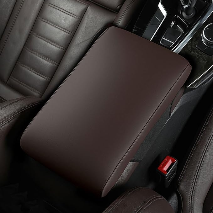 Car Armrest Cover Pad for Audi Q3 F3 2018 2019 2020 2021 2022 2023 2024 2025 Premium Leather Center Console Armrest Cushion Pad Anti-Scratch Waterproof Auto Interior Accessories Dark Brown