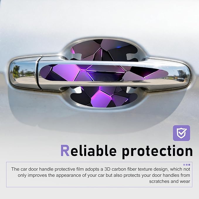 8PCS Car Door Handle Scratch Protectors, 3D Carbon Fiber Door Handle Bowl Sticker, Waterproof Scratch-resistant Self-adhesive Protective Film, Universal for Most Vehicles (Purple)