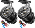 12V USB Outlet Wire USB Charger, 3 Port 12V/24V Charger Socket for Cars, Boats, RVs, Trucks, Golf Carts, and Motorcycles and More (Pack of Two)