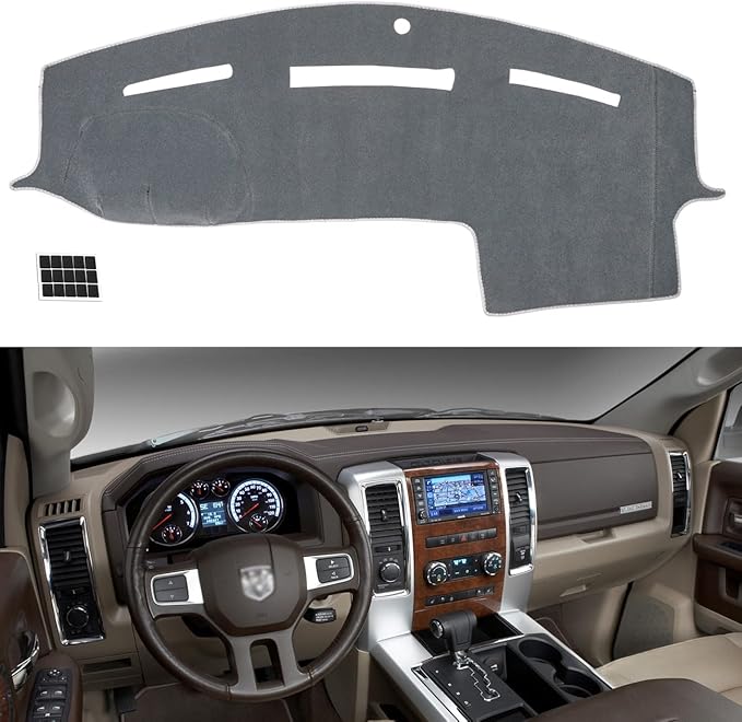 TUCAREST Dash Cover Fit for 2009-2018 Do-dge Ra-m 1500 2500 3500, Nonslip Dash Cover Board Mat Sunshade No-Glare and Slip Pad Carpet Sunshield Protector Flannel Grey