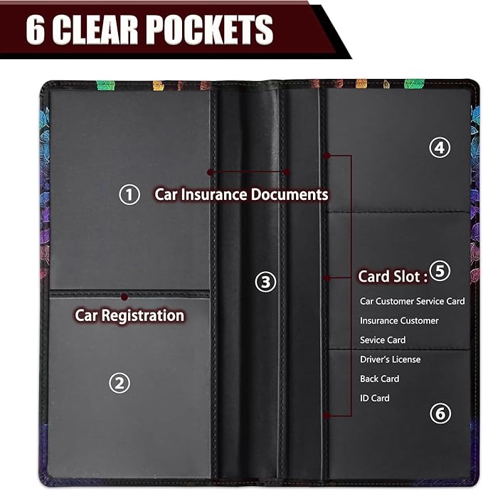 Car Document Holder with Magnetic Shut, Car Registration and Insurance Card Holder, Vehicle Glove Box Organizer Documents, Driver License, Auto Paperwork Organizer Wallet, Colorful Tree Pattern