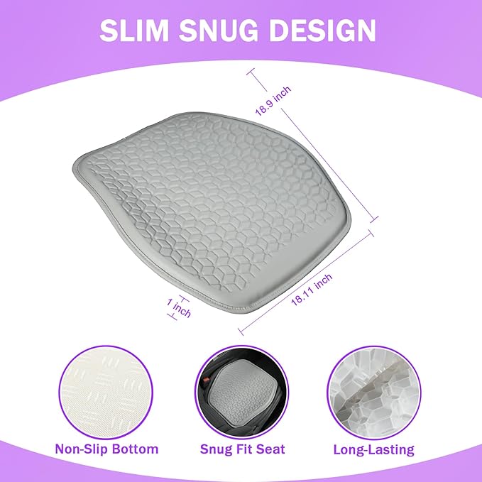 Thin Gel Seat Cushion for Car Seat, Office Chair, Wheelchair, Golf Cart - Non-Slip Car Seat Cushions with 0.7 Inch Gel - Sciatica & Coccyx Pain Relief (Leather, Grey)