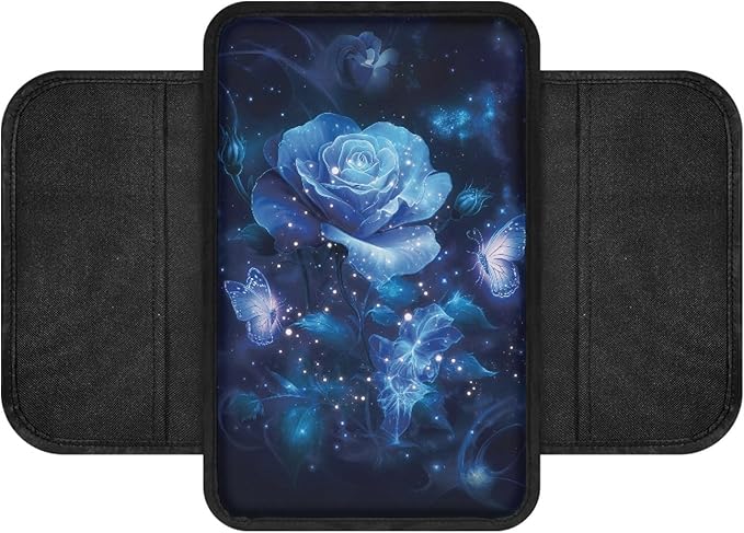 CLOHOMIN Blue Rose Car Armrest Center Console Cover Butterfly Vehicle Center Console Armrest Cover Pad for Most Cars Trucks SUVs Auto Interior Accessories Arm Rest Pad Cushion