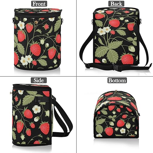 Strawberry Fruit Flowers Leaves Car Trash Can Car Garbage Bag with Lid Hanging Waterproof Leak Proof Vehicle Storage Bin