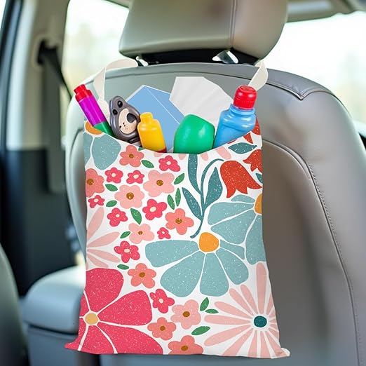 Pykfrhh Danish Flower Car Trash Can, Car Trash Bag Hanging, Waterproof Cars Back Seat Hanging Organizer and Storage Trash Bags for Vehicle Travelling Camping