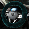 Soft Fluffy Sheepskin Car Steering Wheel Cover for Universal Auto Vehicle Women Man 14 1/2 inch-15 1/2inch Fuzzy Accessories (Alpine Green)
