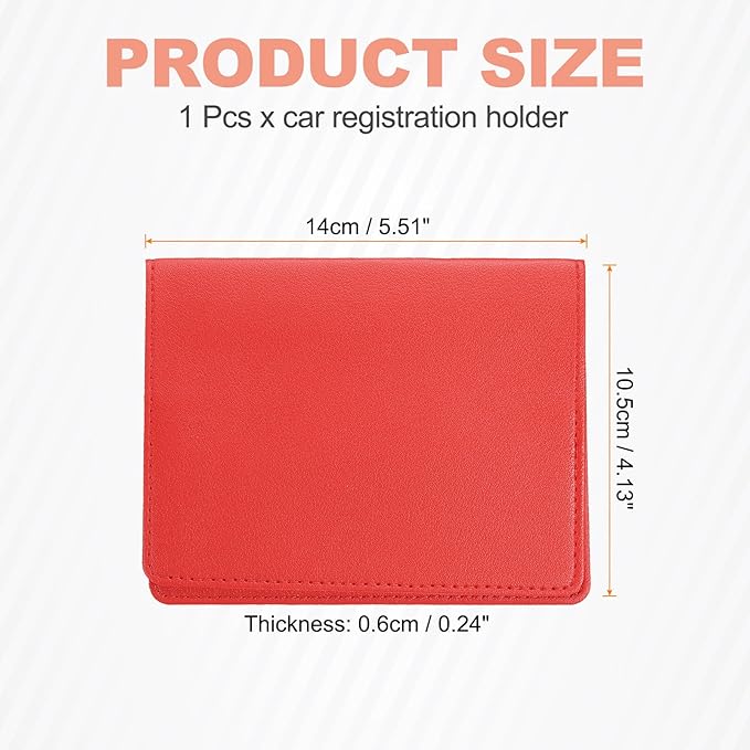 HARFINGTON Car Registration and Insurance Holder 5.51" x 4.13" PU Leather Vehicle Glove Box Organizer Storage Accessories Men Women Car ID Holder for License ID Card Bank Card, Red