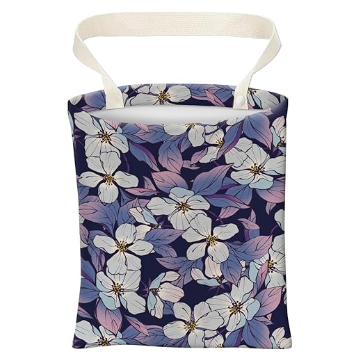Car Trash Can, Cute Car Trash Bag, Hanging Car Organizer and Storage Bag, Trash Bin for Car Accessories, Vehicle, Travelling, Camping Cute Pulple White Flower