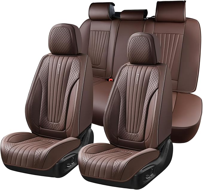 FLORICH Car Seat Covers, Premium Leatherette Car Seat Covers Full Set, Waterproof Nappa Leather Seat Protectors, Breathable Car Seat Cushion for Most Sedans Cars SUV Trucks - Coffee