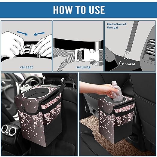 GVGHIDZ Car Trash Can – Multi-Purpose, Lightweight and Portable with Durable Water-Resistant Coating, No Installation Required, Practical and Ample Capacity, Variety of Colors.Pink Falling Petals
