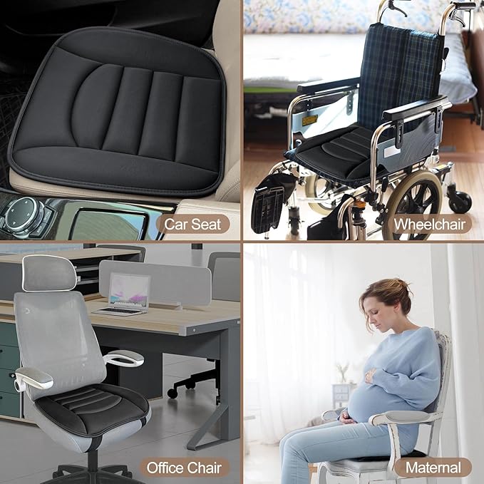 BOPUOVRE Memory Foam Car Seat Cushion with Breathable Fabric & Non-Slip Gel, Universal Fit for Car Truck Office Home 19.6x18x1.2 Black