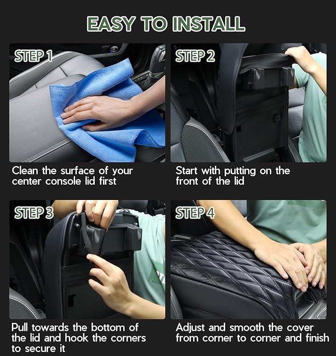 Center Console Cover Compatible with Ford F150 2015-2020, F250 F350 F450 2017-2022, Expedition 2018-2024, PU Leather Armrest Box Cover, Truck Interior Accessories, Anti-Scratch Protector