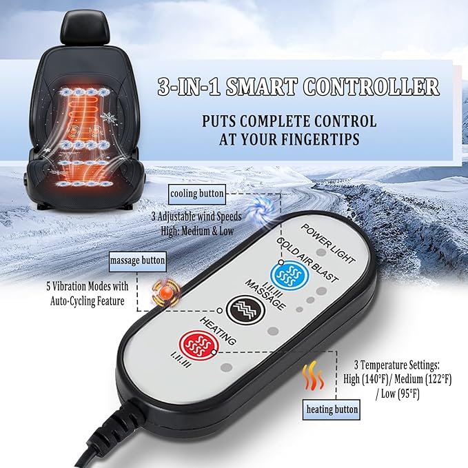 All-Weather Car Seat Cooling System with 16 Fans & Massage, 12V Ventilated Pad for Front Seats, Compatible with Cars and SUVs (Warm&Cooling&Massage-2)
