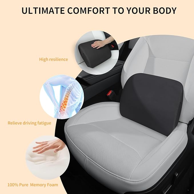 Arcoche Memory Foam Lumbar Support Pillow for Tesla Model 3 Model Y Model S/X Cybertruck Model 3 Hidden Model Y Juniper Accessories - Mid/Lower Back Support Cushion for Car Seat (Black)