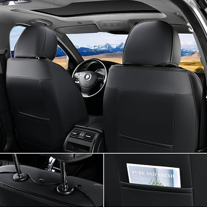 FLORICH Car Seat Covers, Black Leather Car Seat Covers Front Seats, Premium Leatherette Car Seat Cushion for Cars, Automotive Seat Protectors Universal Fit for Most Sedans Cars SUV Trucks