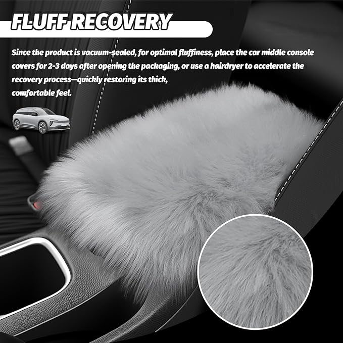 Soft Car Center Console Cover,Fluffy Arm Rest Cover for Car with Elastic Straps to Relieve Fatigue,Cars Armrest Cushion Universal Cars Decorations for Vehicles SUVs Trucks (Gray)