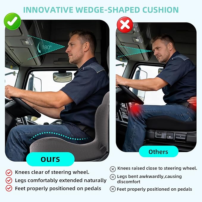 Seat Cushion, Memory Foam Truck Seat Cushion, L-Shaped Ergonomic Design Chair Cushion with Lumbar Support for Back Pressure Relief, for Long Sitting Office Worker