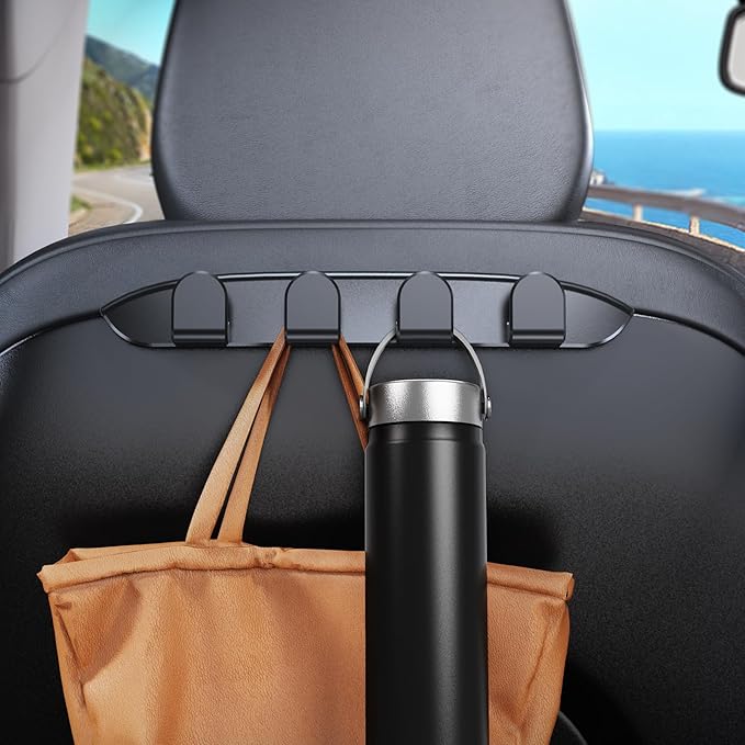 2PCS Seat Back Hooks for Tesla Model 3 Model Y 2017-2026, Car Coat Hanger Headrest Clothes Hanger Bags Hook Holder Portable Storage Luggage Hooks for Tesla (Black)