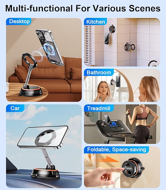 Magnetic Car Phone Holder Compatible with Magsafe, 360 Rotatable Vacuum Suction Cup Car Mount Dashboard, Magnet Cell Phone Holders for Your Car Fit for iPhone 16 Pro Max 16 Pro 16 15 14 13 12