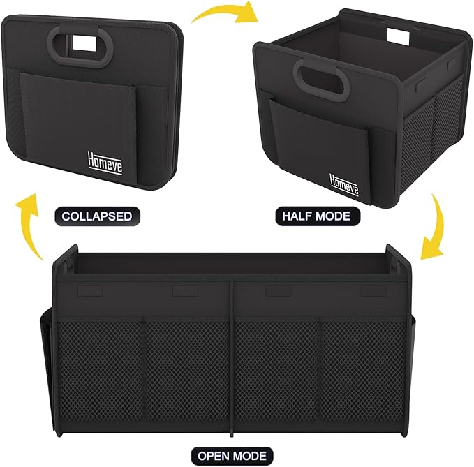 Homeve Car Trunk Organizer, Collapsible Multi-Compartment Car Organizer, Black, 2 Compart-Small