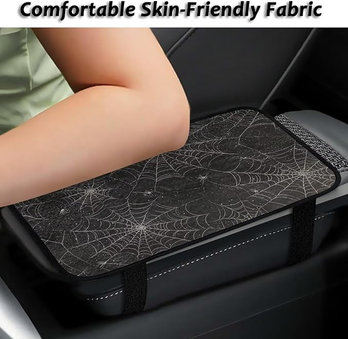 Bulopur Spider Web Center Console Cover Easy to Install Car Armrest Cushion Flannel Protector Protect from Pet Claws Thickened Universal Fit for Vehicles,Cars,Suvs,Vans,Sedans