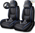 Premium Universal Car Seat Cover, Comfortable Leather Seat Cover for 96% of Models, Waterproof Car Seats Protectors Cushions for 2 Seats(Black+Blue,Pillows)