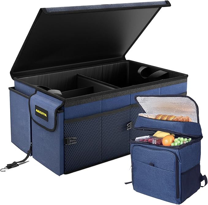 MIKKUPPA Car Trunk Organizer with Cooler - 65L Collapsible Trunk Organizer with Lid, Sturdy Car Storage for SUV Auto Truck Van with Adjustable Straps and Non Slip Bottom (Blue)
