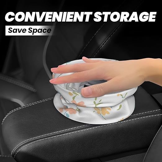 Kaifanee Car Trash Can Hanging, Yellow and Pink Floral Fragments Waterproof Auto Garbage Bin Universal Vehicle Waste Container, 3.5L Capacity