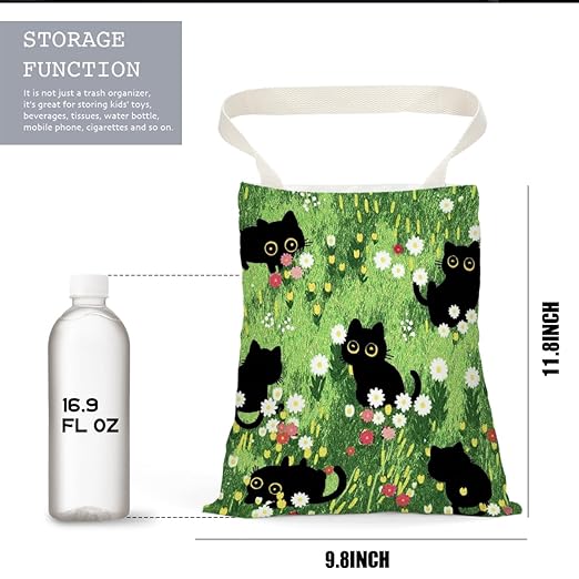 Pykfrhh Black Cat Car Trash Bag, Car Trash Bag Hanging, Waterproof Cars Back Seat Hanging Organizer and Storage Trash Bags for Vehicle Travelling Camping