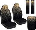 FUSURIRE 5Pcs Car Accessories Set Golden Sequins Print PU Front Seat Covers, Seat Belt Covers & Center Armrest Pad Universal FIT for Car, SUVs,Van,Small Trucks