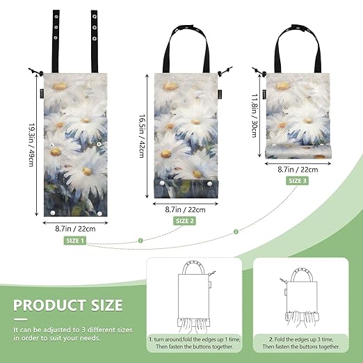 ALAZA Hanging Car Trash Bags Garbage Bag Trash Can for Back Seat Small Daisy White Flower 1 Washable Storage Bag Retractable 2 Pack