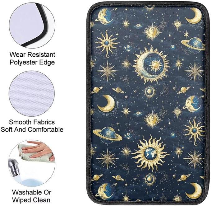 Sun Moon Car Center Console Cover Pad Non Slip Arm Rest Cover for Cars Car Armrest Covers Protector for Car Armrest Storage Box Starry Sky Auto Interior Accessories Decor