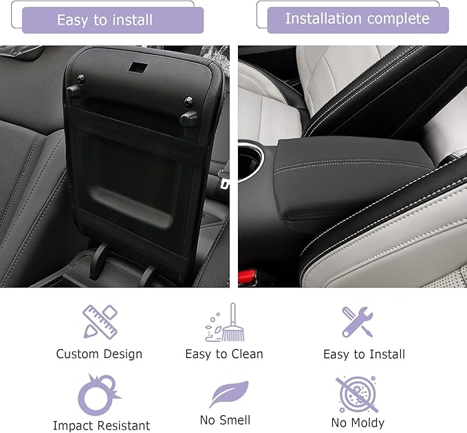 Mustang Center Console Cover Compatible with 2024 2025 Ford Mustang Accessories Mustang Armrest Cover Center Console Pad 2025 Mustang EcoBoost Premium/GT Armrest Console Cover Soft Leather,Gray Line