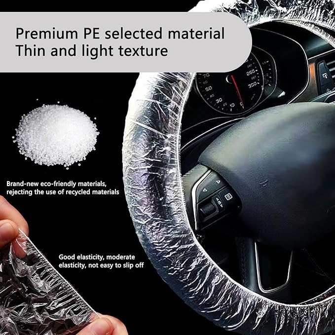 100PCS Disposable Steering Wheel Covers, Clear Plastic Steering Wheel Cover Protector Elastic for Universal Fit, Protects Against Scratches & Scuffs – Car Accessories