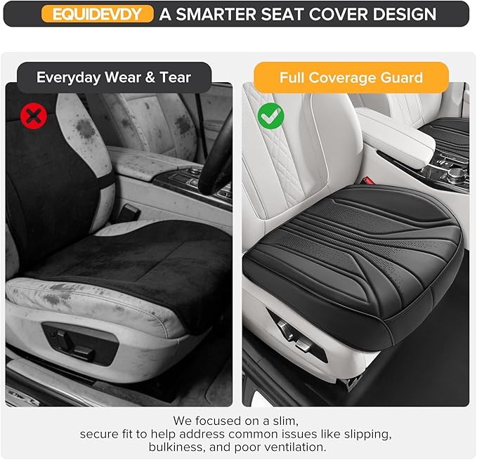 EQUIDEVDY 2 Pack Leather Bottom Car Seat Covers,Front Seat Covers for Cars,Driver Car Seat Cover,Luxury Faux Leather Seat Protectors,Full Wrap,Waterproof,for Most Vehicles,Sedan,SUV,Truck (Black)