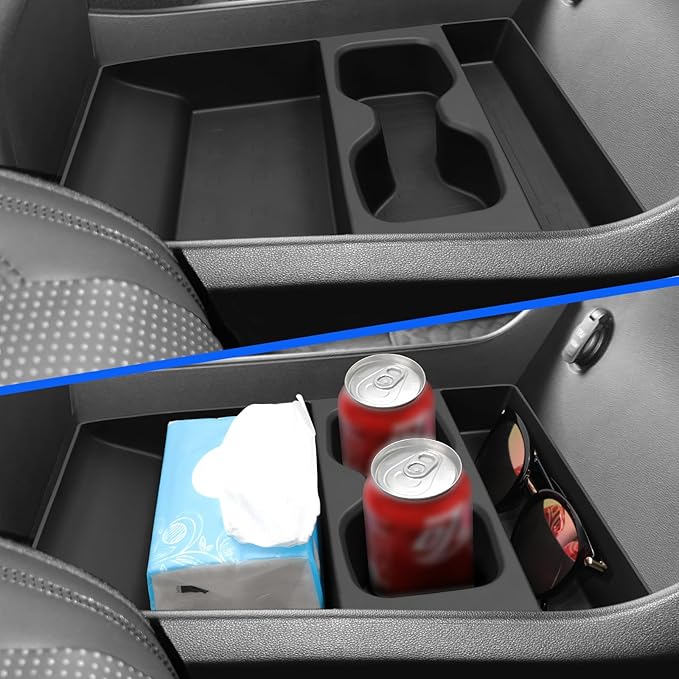 LUCKEASY Centre Console Lower Storage Box Suitable for 2024 2025 2026 Hyundai Santa Fe Centre Console Lower Space Organiser Tray with Water Cup Limiter TPE Tidy For Santa Fe Accessories Black