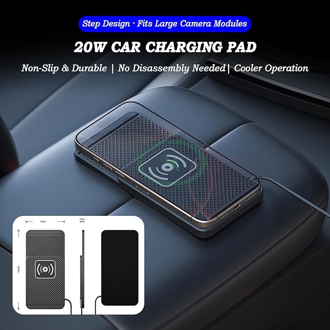 Cord‑Free Charging Pad, 20W Car Charger Pad for Phones, Dashboard & Desk Charging, Phone Charger for Vehicles & Office Use,A USB 30cm