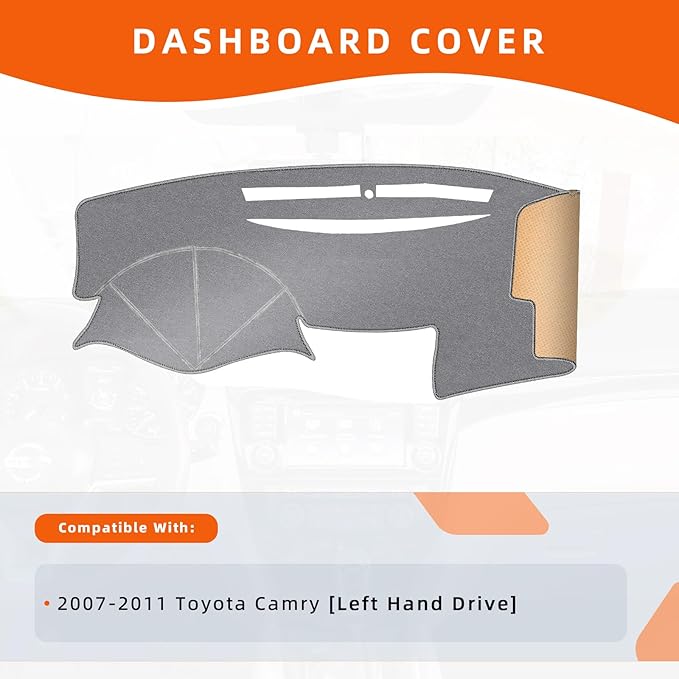KEYOOG Dashboard Cover Dash Mat Fit for to-yota Camry 2011-2007 (for Left Hand Drive),Car Dash Board Mat Anti-Glare Carpet,Non-Slip Pad Sunshield Protector (Grey)