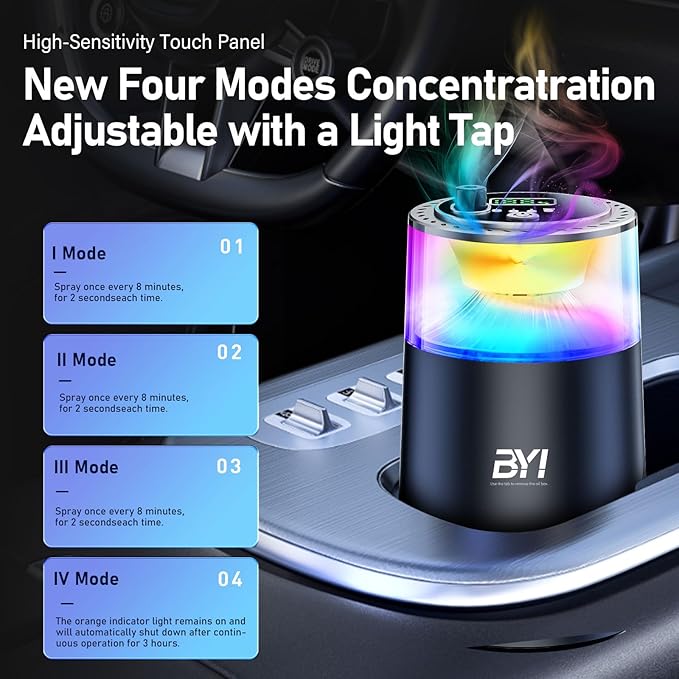 Smart Car Air Freshener with RGB Ambient Light, Galaxy Cloud Mist, Auto On/Off, Built-in Battery, Car Aroma Diffuser, Home, Office (4 Essential Oil Box), Long-Lasting Scent & Relaxing Light