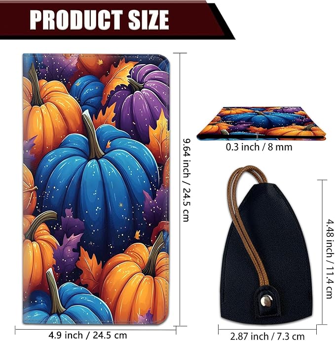 Car Registration Holder, PU Leather Vehicle Glove Box Organizer for Driver License, Document, Car Insurance Holder with Magnetic Shut, Auto Paperwork Wallet Case Accessories, Colorful Pumpkins Fall
