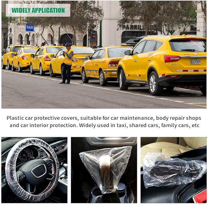 300Pcs Clear Disposable Car Protective Covers Include 100Pcs Disposable Steering Wheel Covers 100Pcs Disposable Gear Shift Cover 100Pcs Disposable Handbrake Cover for Auto Car Accessories