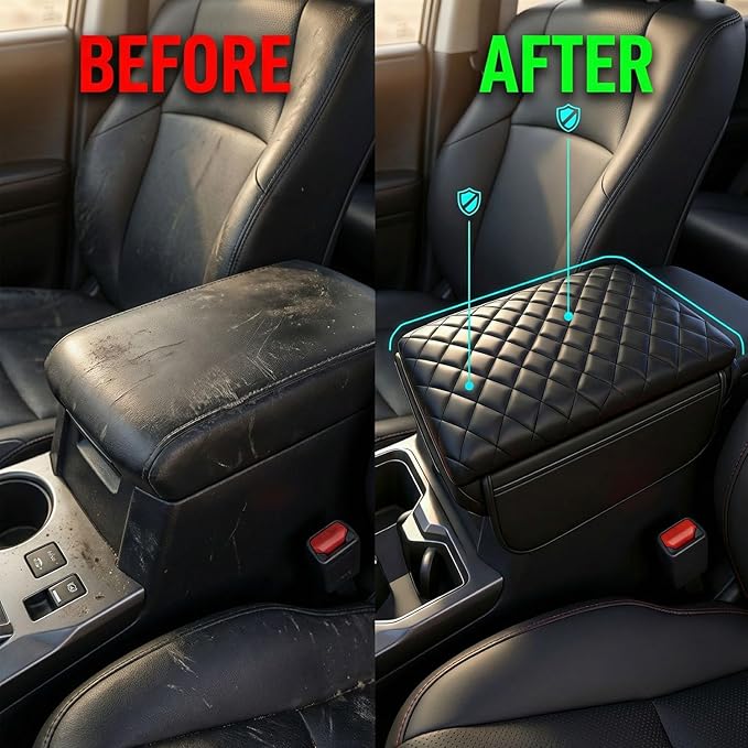 Console Cover for Toyota 4Runner 2010-2023 2024 Armrest Cover Leather Center Console Cover with Pockets Arm Rest Pad Middle Console Lid Cover for 4runner Accessories
