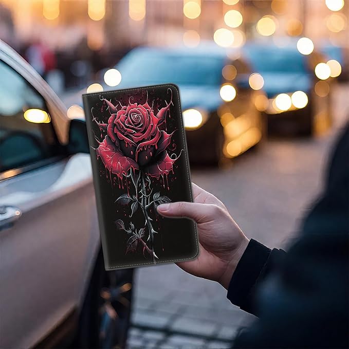 Car Registration Holder, Waterproof PU Leather Vehicle Card Document Glove Box Organizer, Women Interior Auto Accessories Case for Cards, Driver License Car Insurance Holder, Blood Rose Pattern