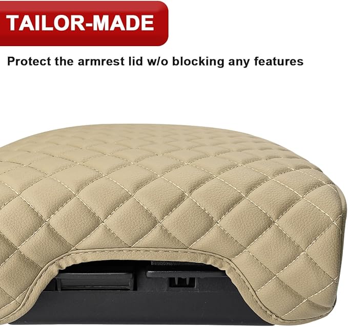 KBH Center Console Armrest Cover for Acura MDX 2015 2016 2017 2018 2019 2020, Vinyl Leather Trim, Middle Console Arm Rest Protective Cover, Anti-Scratch, Tan