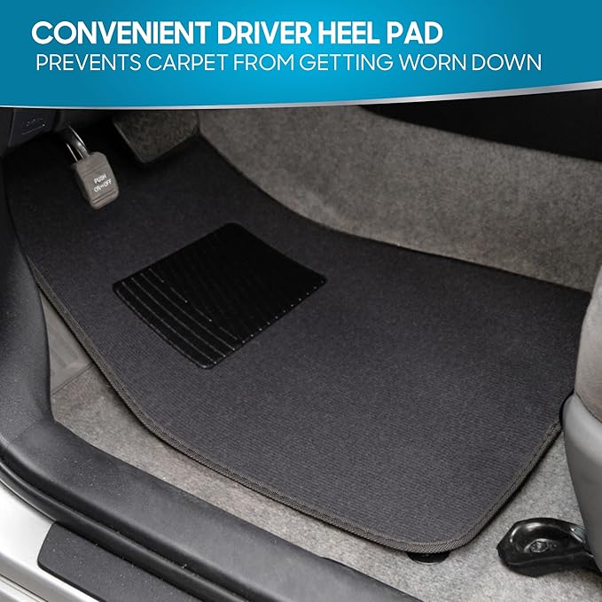 BDK Classic Carpet Floor Mats for Car & Auto - Universal Fit -Front & Rear with Heelpad (Charcoal) - MT100CC